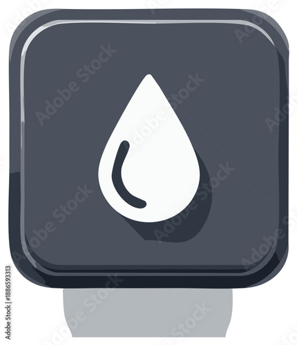 Icon representing liquid and water drop symbol on a dark background with glossy effect and subtle texture