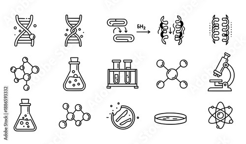 Educational biochemistry vector line icons with editable stroke isolated on white