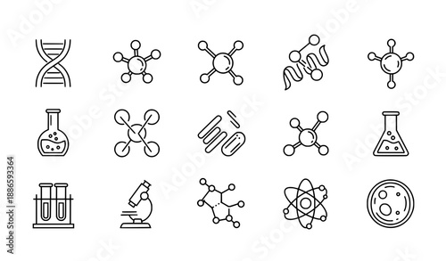 Minimal biochemistry line icons vector with editable stroke on white