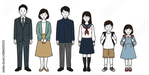 Teachers and students of different ages illustration set