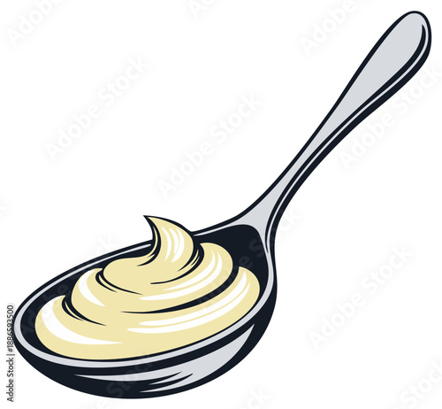 A Spoonful of Creamy Mayonnaise Isolated on a White Background