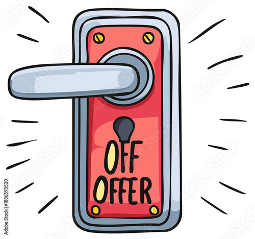 Cartoonish door handle with off offer message. Great Deal, sales promotion and advertising concepts. Creative Illustration.