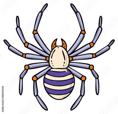 Cartoon spider with striped abdomen eight legs arachnid Halloween design