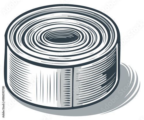 Vintage Illustration of a Rolled Up Metal Measuring Tape Tool