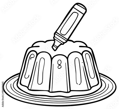 Outline of a jello dessert on a plate with a marker