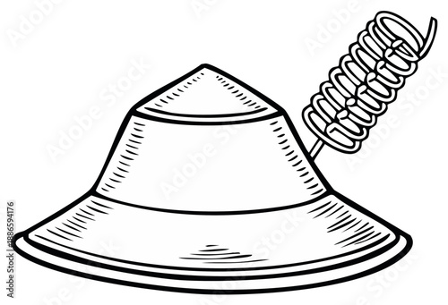 Traditional conical hat with a spring antenna stylized drawing