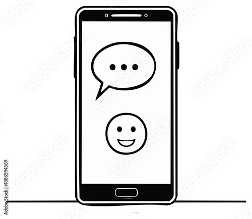 Smartphone messaging app with speech bubble and smiley face