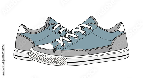 Illustration of blue and gray casual sneakers on white background