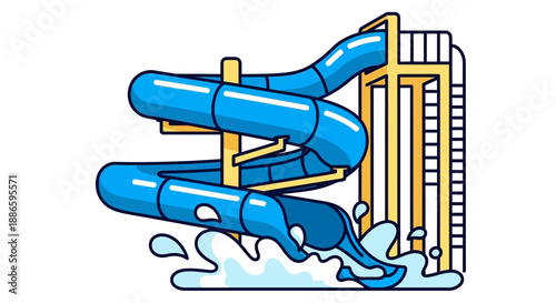 Colorful water slide with splash in amusement park vector illustration