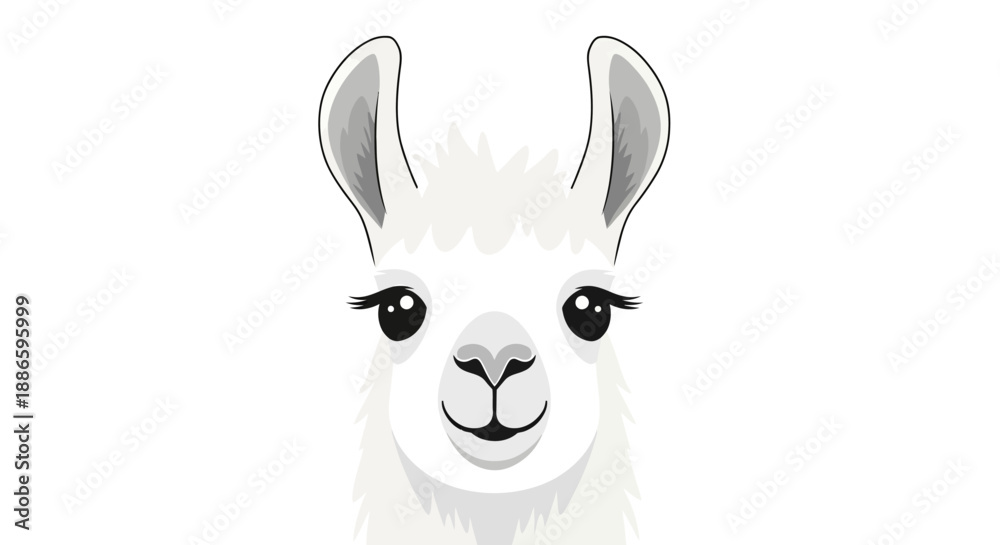 Obraz premium Cute cartoon llama face illustration on white background