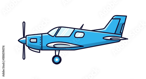 Blue cartoon airplane illustration with simple design on white background