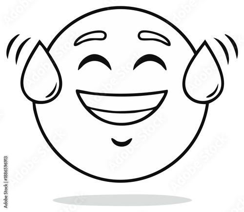 Smiling emoji with sweat drops, happy face symbol, digital illustration