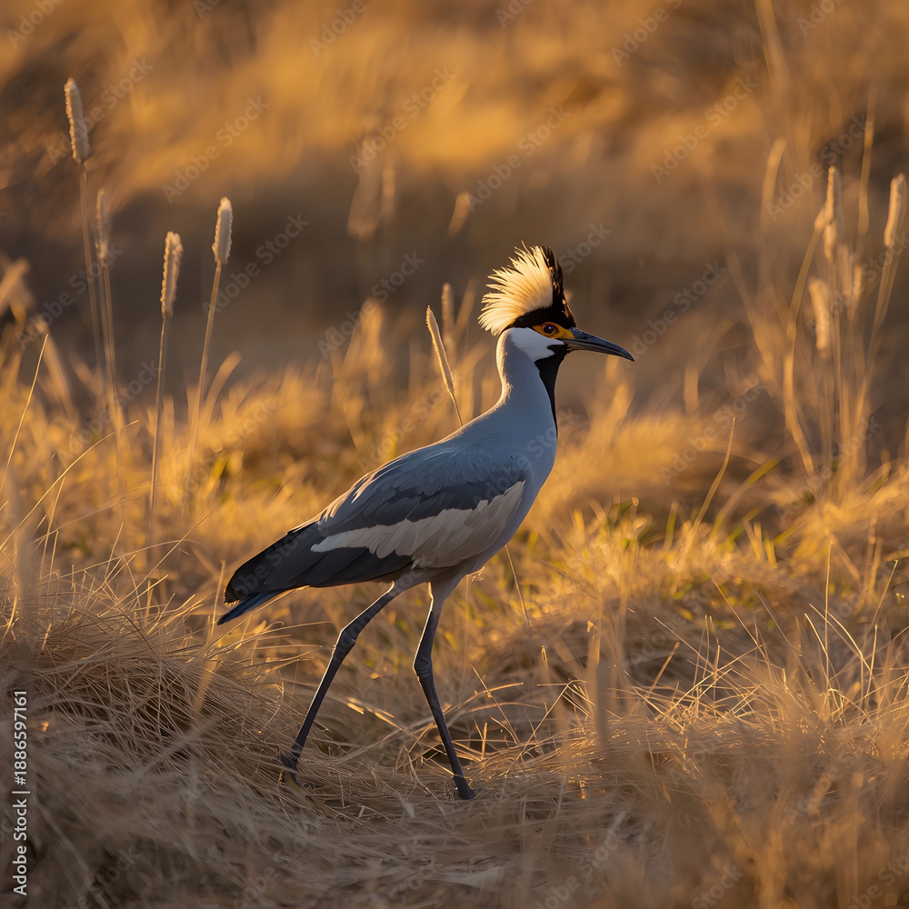 Fototapeta premium Iridescent Hummingbird hovering near a glowing orchid in a sun-drenched tropical forest