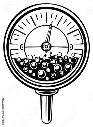 Vintage Gauge Measuring Bubbling Liquid Pressure or Temperature with Stylized Needle
