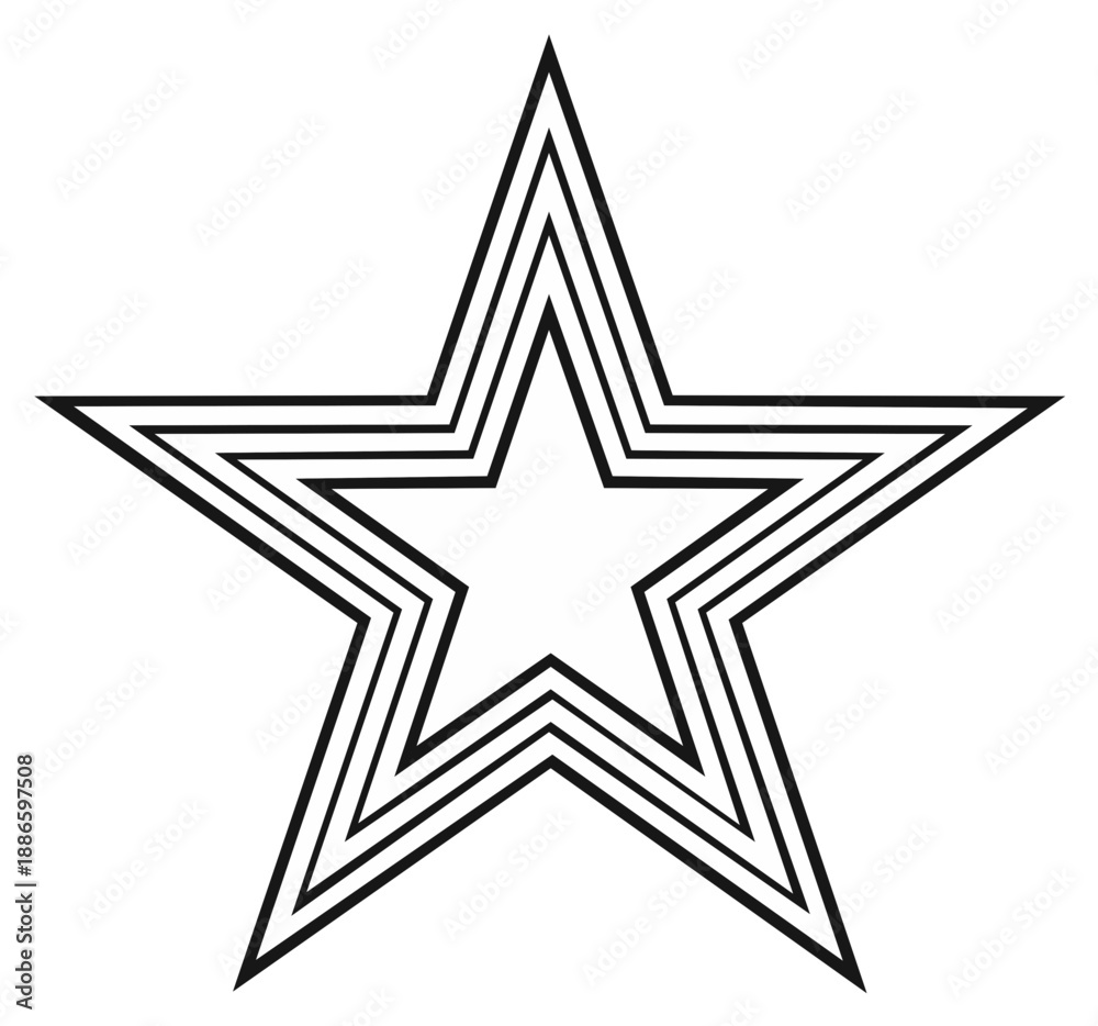 Obraz premium Concentric Five-Pointed Star Shape Outline on White Background