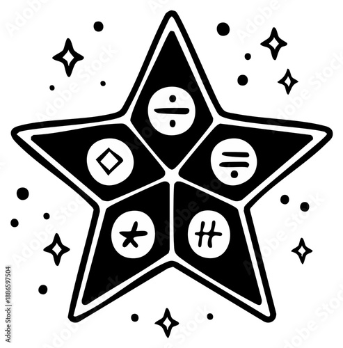 Doodle Star with Symbols Decorative Starry Elements Abstract Illustration