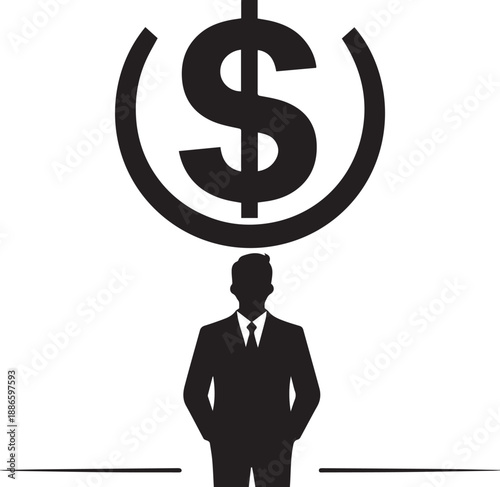 Silhouette Of Person Holding Dollar Symbol Money Wealth Concept