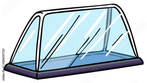 Cartoon greenhouse structure with transparent plastic panels and a dark base