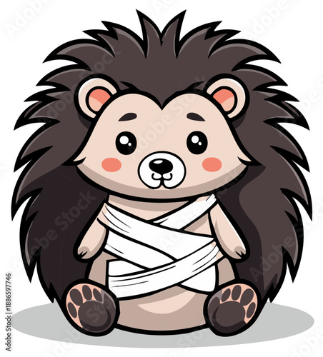 Adorable Cartoon Hedgehog with Bandages Around Body Cute Injured Animal Character