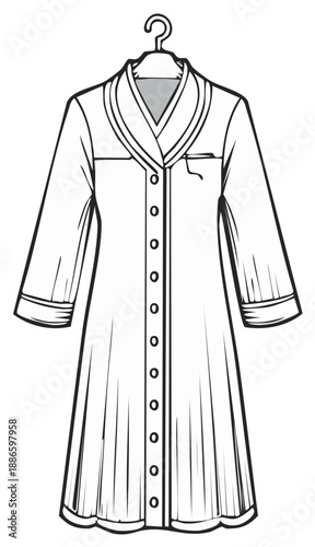 Illustration of a Buttoned Nightgown on Hanger Fashion Design Technical Drawing