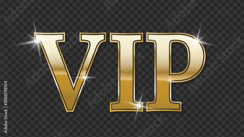 Shiny golden VIP text effect on a transparent background for special access or events