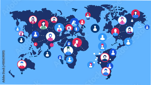 Global network of people world map illustration with connected user icons