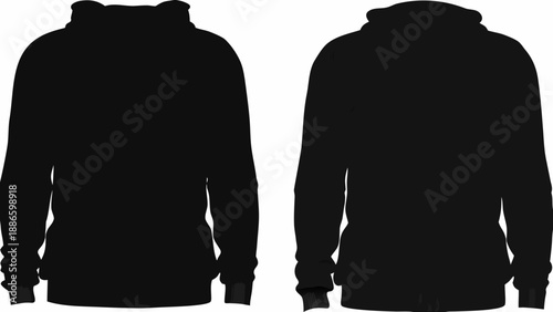 Two black hooded sweatshirts from behind