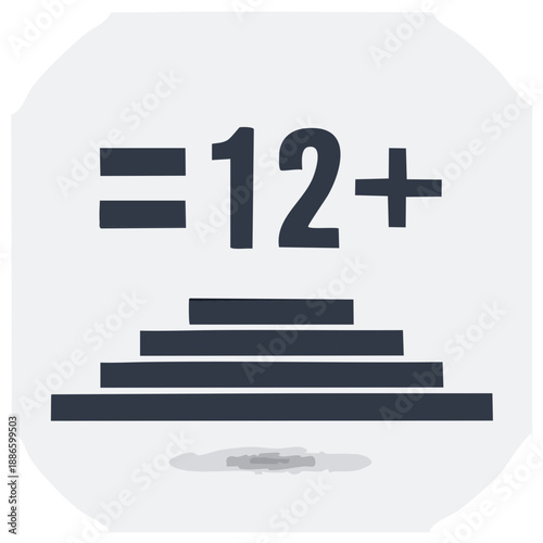 Icon of a staircase with the number 12 and a plus sign, representing age restriction.