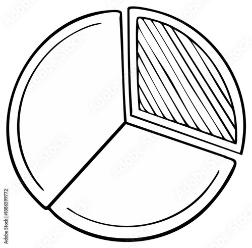 Simple hand drawn pie chart illustration divided into three unequal segments showing data representation