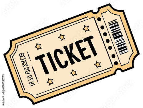 Vintage Style Ticket with Stars and Barcode Illustration for Entry or Event