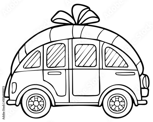 Cartoon vehicle with a large bow on the roof