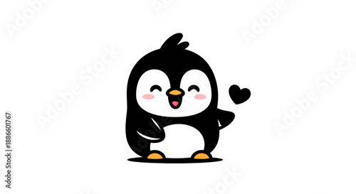 Cartoon penguin holding heart symbol
