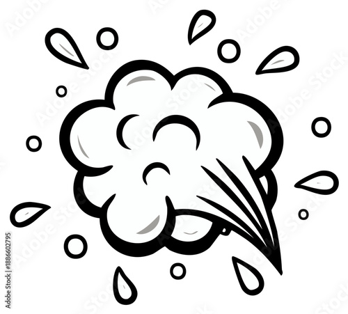 Cartoon Steam Cloud with Droplets Comic Book Style Design Element