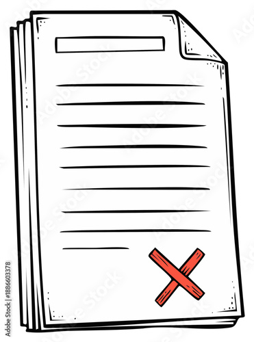 Stack of documents with a red X mark indicating denial or rejection.