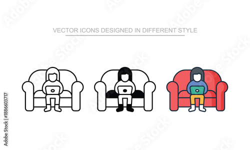 Sedentary Lifestyle icon set in different style with white background illustration