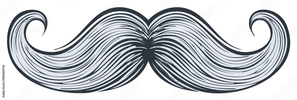 Fototapeta premium Stylized handlebar mustache illustration with flowing lines and dark accents