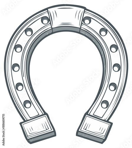 Classic Metal Horseshoe with Nail Holes, Vintage Illustration