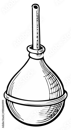 Retro Style Enema Syringe Illustration Featuring Bulbous Body and Nozzle Isolated