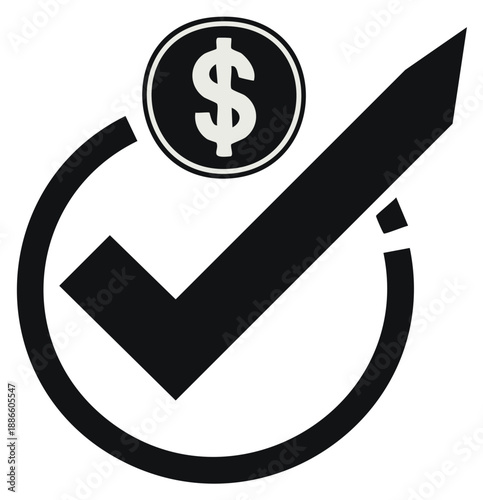 Black and white financial checkmark symbol with dollar sign