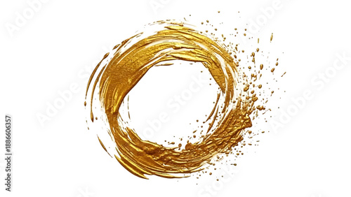 Golden brush stroke forming a circular shape with splashing effect.