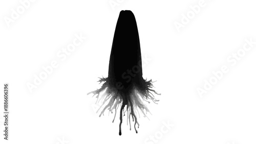 Abstract black ink drip on white background.