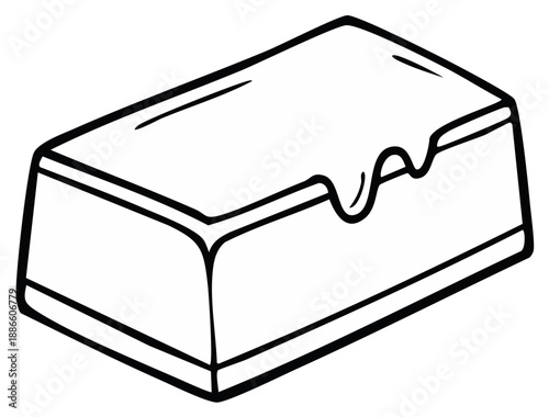 Outline illustration of a bar of soap with a drip