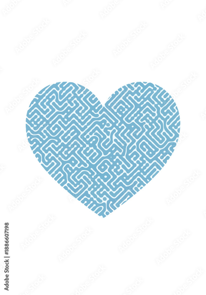 Fototapeta premium Abstract blue heart with intricate generative art maze pattern