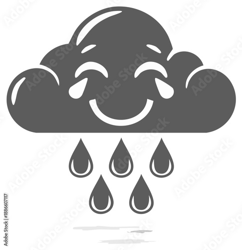 Joyful laughing cloud crying tears of happiness with falling raindrops