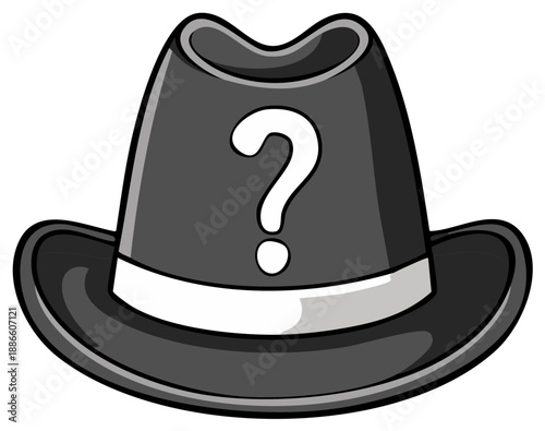 Mystery Hat Illustration with Question Mark Symbol on White