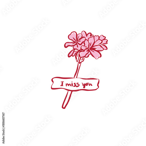 Hand drawn flower with tape line art with coquette style