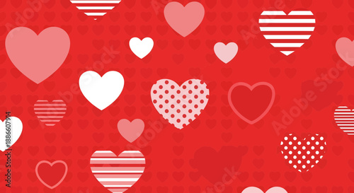 Valentine Day Vector Background with Pink Polka Dot and Striped Heart Patterns