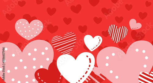 Cute Valentine Heart Background with Polka Dots and Stripes Patterns