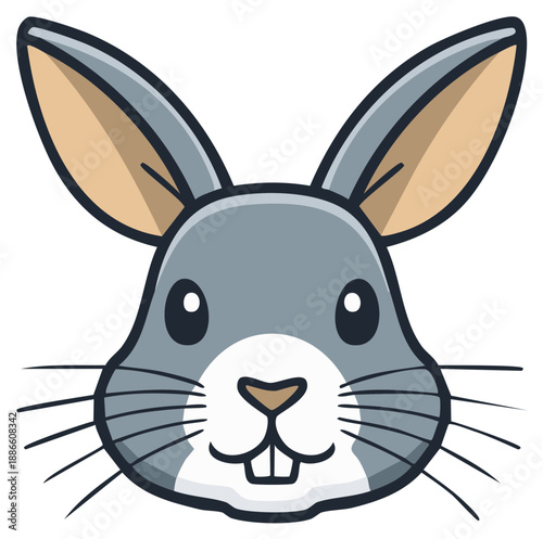 Cute cartoon rabbit face with long ears and whiskers