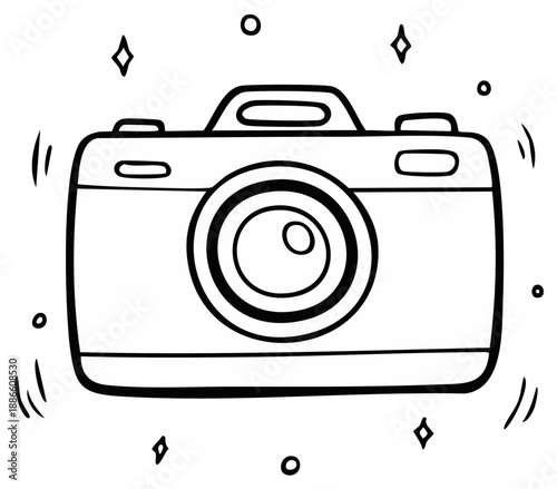 Camera illustration, hand-drawn style, photography concept, doodle art, creative design.